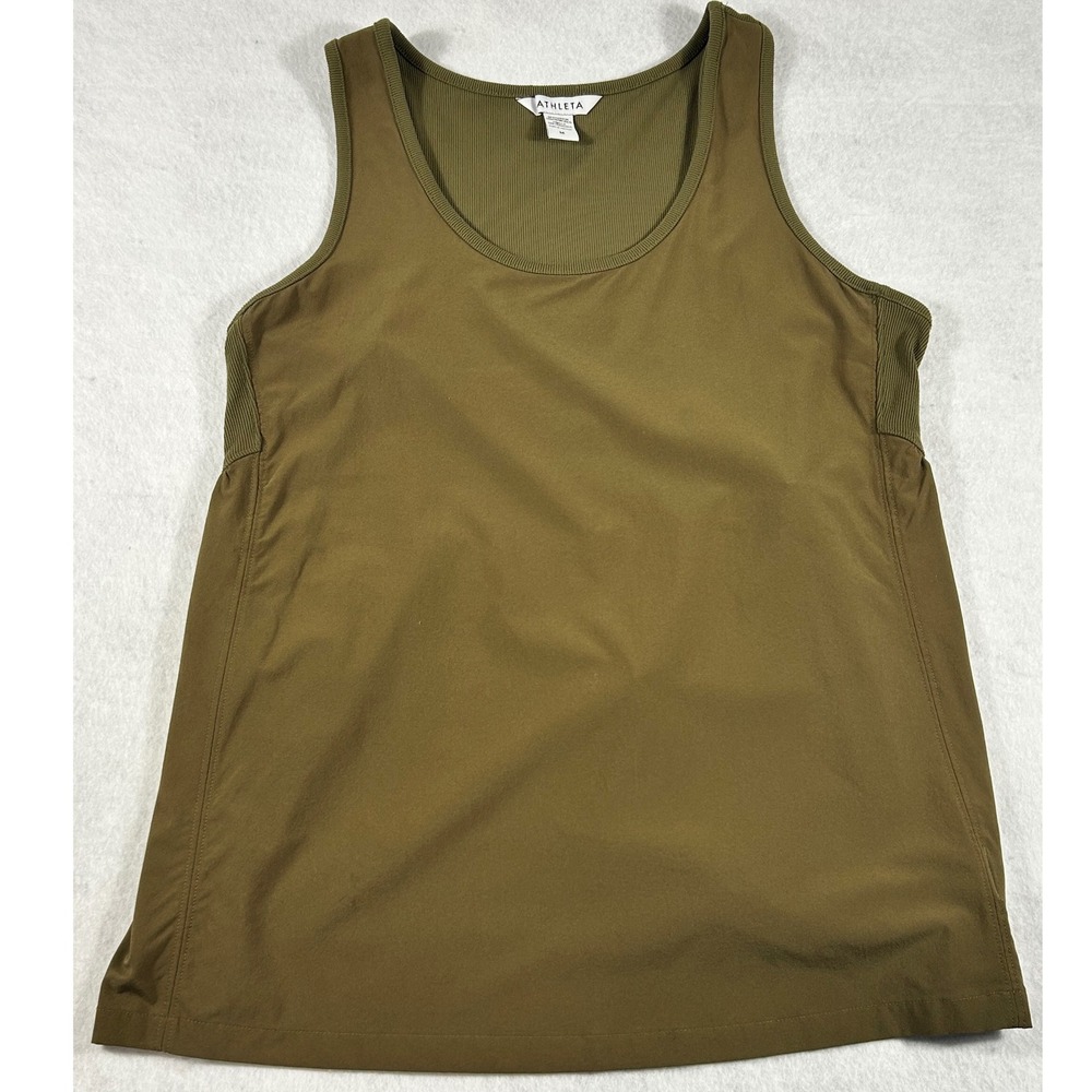 Athleta Womens Mixed Media Ribbed Peplum Tank Top Olive Green Size M